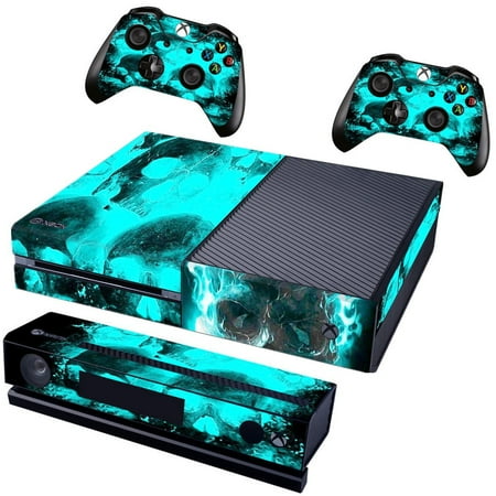 Blue Skull Protective Vinyl Skin Bundle Decal for XBOX One Console, Kinect and 2 Controllers Wrap Cover Sticker