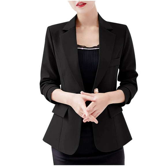 jtjvou Formal Outwear Women Blazers and Jackets Spring Fall Single Elegant Ladies Office Work wear Female Jacket Black L