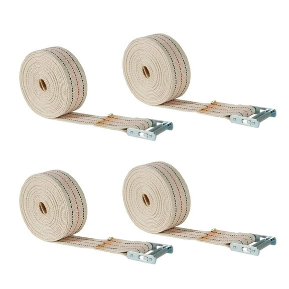 4 Pack 2" x 28' Piano Moving Strap with Roller Buckle Made from Cotton Webbing - 1,320 Breaking Strength (White w/ Black & Red Threading)