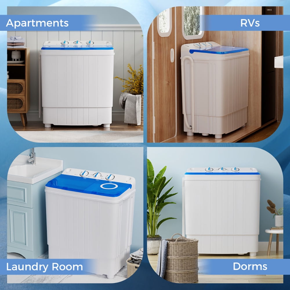 GVN Space Saving Full-Automatic Washer,Washing Machine,17.6 lbs Portable Washing Machine with Drain Pump-Blue