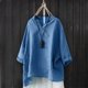 thumbnail image 1 of ICHUANYI Liquidación Camisas tipo túnica de algodón y lino con botones sueltos de manga larga con cuello en V para mujer Camisas de verano Blusa con bolsillo ICHUANYI WER202308232056, 1 of 4