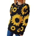 thumbnail image 2 of Women'S Print Long Sleeve Sweater Round Neck Knitted Pullovers Top Black XL, 2 of 9