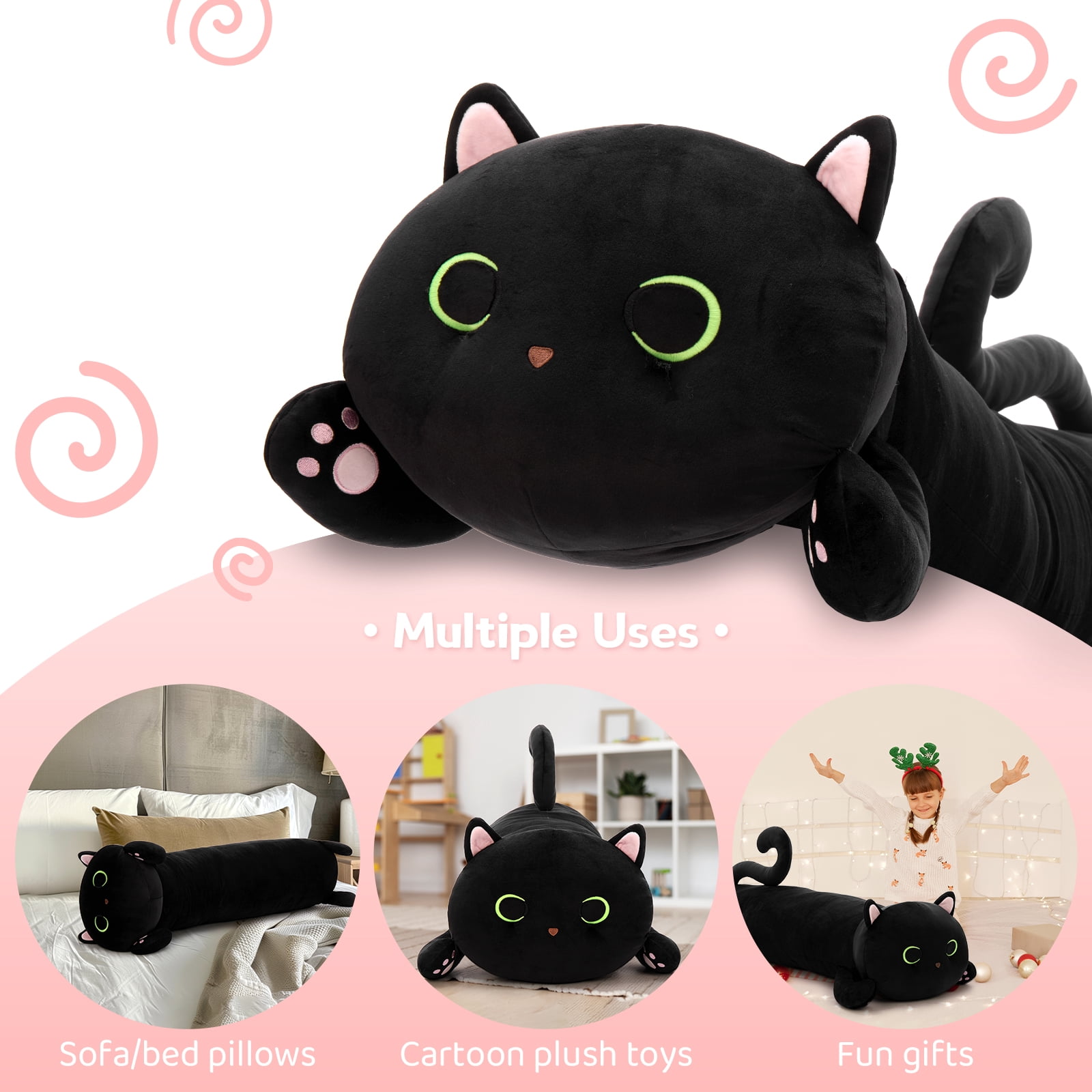MaoGoLan Black Cat Plush Body Pillow 44'' Giant Glow in The Dark Cat Stuffed Animal Toy