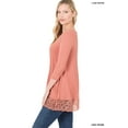 thumbnail image 3 of Zenana Womens Luxe Rayon 3/4 Sleeve Round Neck Lace Bottom Top, 3 of 3