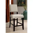 thumbnail image 3 of Beige Fabric Counter Height Dining Chairs Set of 2, Antique Black Finish Wood Upholstered Back Nailhead Trim Modern, 3 of 7