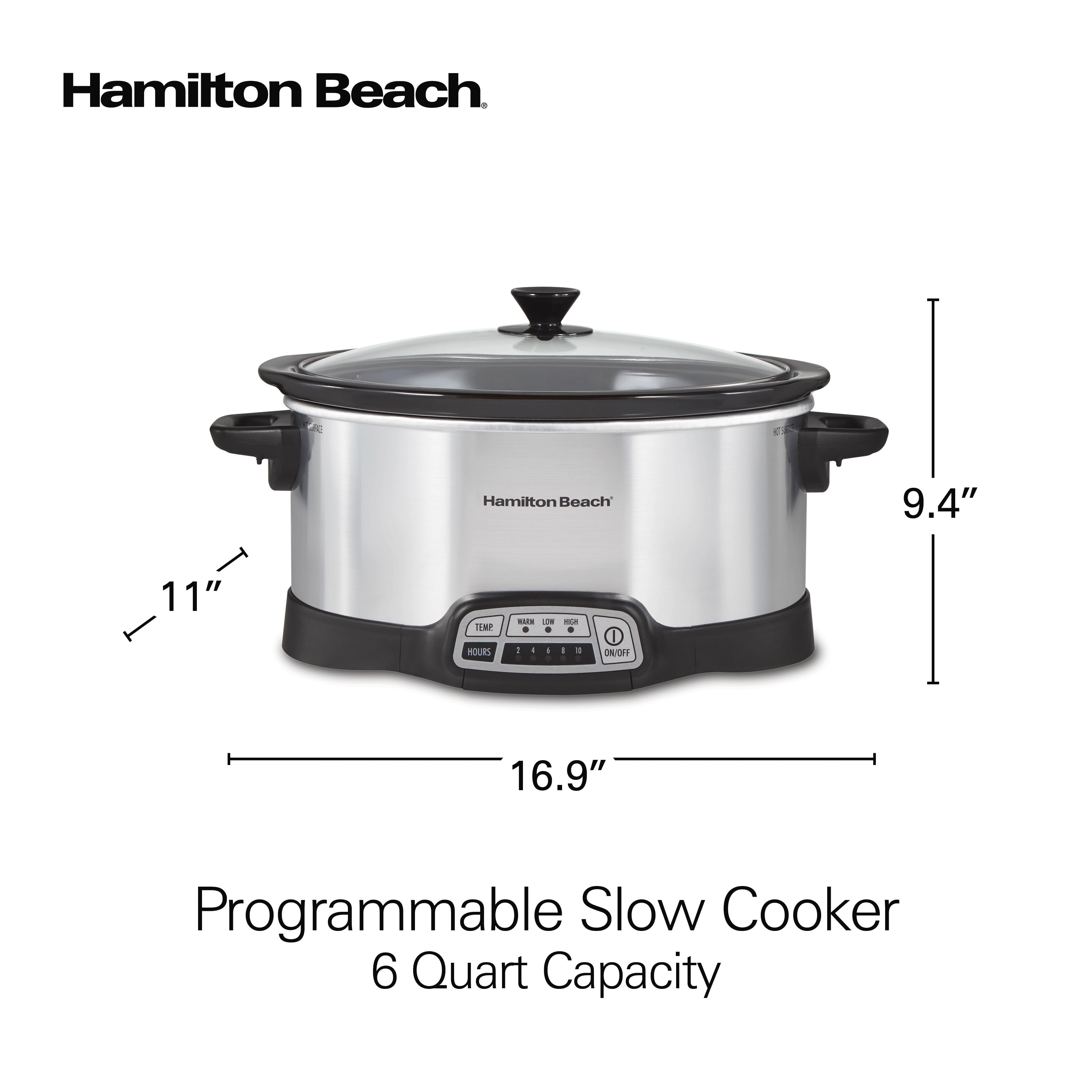 Hamilton Beach Programmable Slow Cooker, 6 Quart Capacity, Removable Crock,  Silver, 33463 
