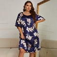 thumbnail image 5 of Plus Size Women Ice Silk Pajama Dress Short Sleeve Floral Loose Sleep Dress Summer Nightgown Loose Sleepwear Printed Nightshirt, 5 of 7