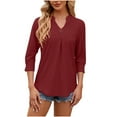 thumbnail image 6 of qolati Women's 3/4 Sleeve Blouses 2024 Summer V Neck Tunic Tops Eyelet Loose Fit Casual Work Shirts for Women, 6 of 6