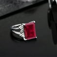 thumbnail image 4 of Gem Stone King 8.03 Cttw Red Created Ruby and White Diamond Engagement Ring for Women | 925 Sterling Silver | Gemstone July Birthstone | Emerald Cut 14X10MM (Size 6), 4 of 5