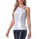 thumbnail image 4 of INSPIRAR CHIC Top de Mujer Sin Mangas Cuello Redondo Metálico Brillante Fiesta Nudo Torcido Cami Tops XL Blanco Plateado, 4 of 6