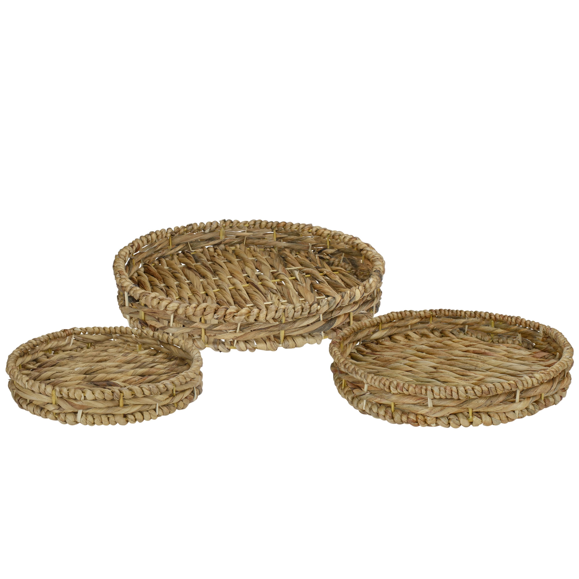 Northlight Set of 3 Round Natural Woven Water Hyacinth Serving Trays 16"