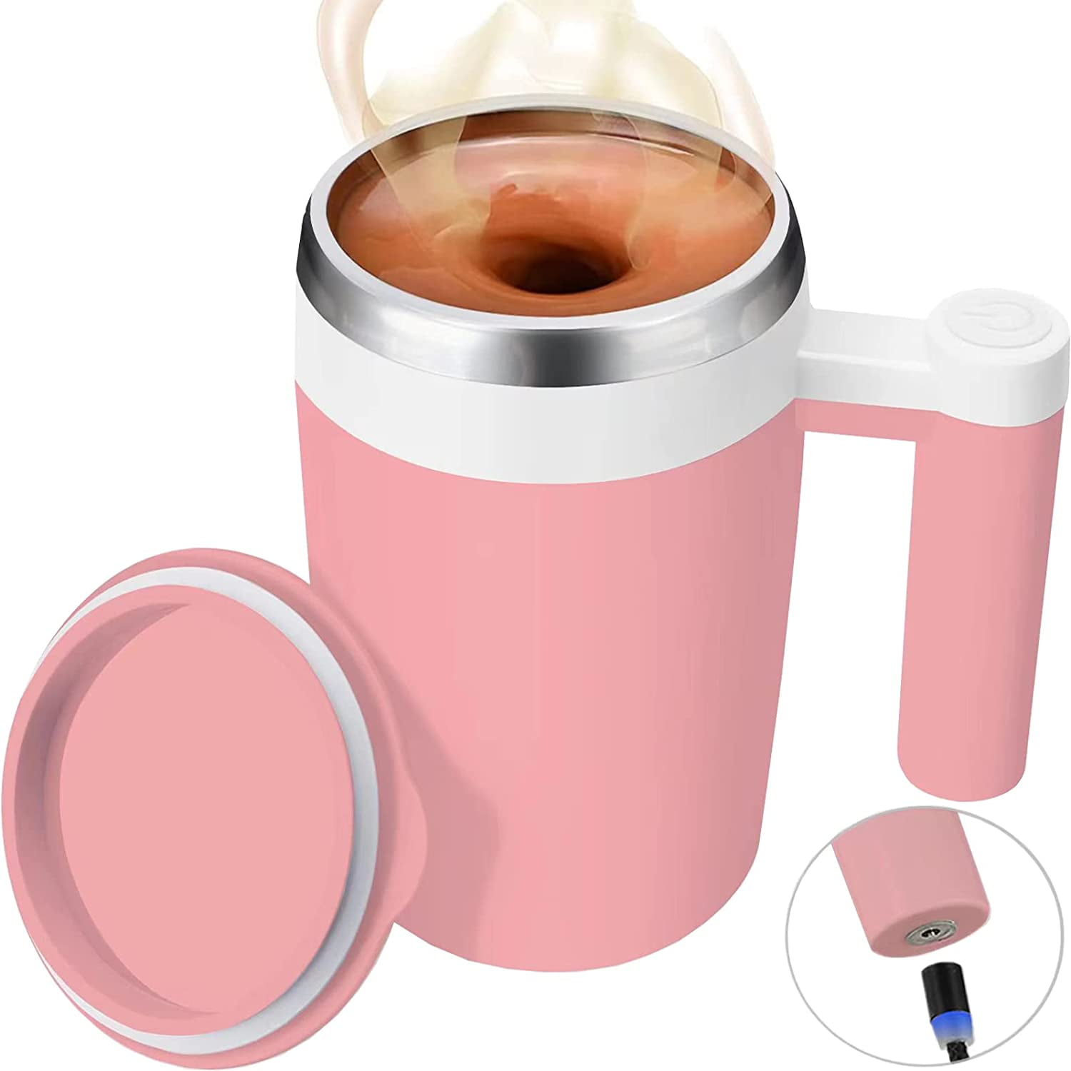  FCSWEET Self Stirring Mug,Rechargeable Auto Magnetic Coffee Mug  with 2Pc Stir Bar,Waterproof Automatic Mixing Cup for Milk/Cocoa at  Office/Kitchen/Travel 14oz Best Gift - Pink : Home & Kitchen