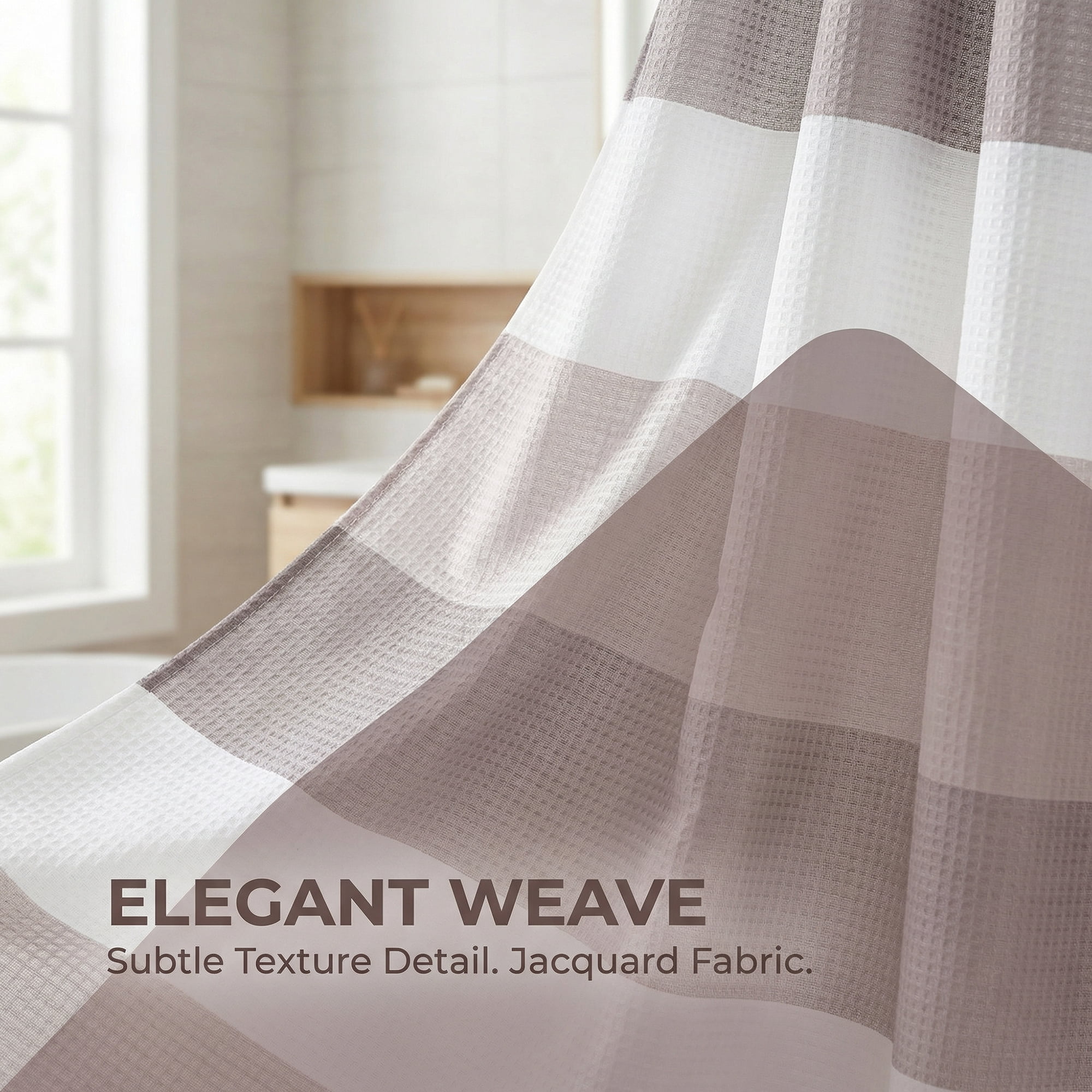 Unique Bargains Waffle Stripe Shower Curtain Sets with 12 Hooks Grey 71"W x 71"L