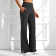 thumbnail image 2 of Glisme Women's Trousers Solid Color Elastic Waist With Pockets Summer Breathable Women Wide Leg Pants Size L Black, 2 of 6