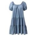 thumbnail image 4 of OVINYER Dress Women Loose Cake Short Sleeve Denim Dress Lightweight Soft Breathable, 4 of 6