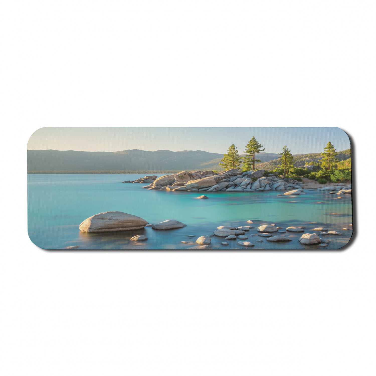 Lake Computer Mouse Pad, Pastoral Spring Time Scenery in Provincial Countryside Lake Beach Shallow Water Theme, Rectangle Non-Slip Rubber Mousepad Large, 31" x 12", Blue Grey, by Ambesonne - image 1 of 2