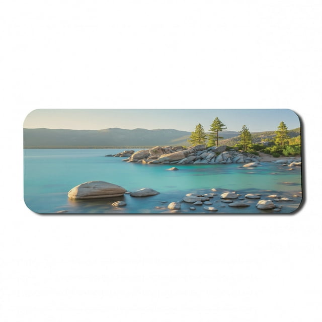 Lake Computer Mouse Pad, Pastoral Spring Time Scenery in Provincial Countryside Lake Beach Shallow Water Theme, Rectangle Non-Slip Rubber Mousepad Large, 31" x 12", Blue Grey, by Ambesonne
