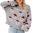 thumbnail image 2 of Chandail de Noël pour Femmes, Manches Longues Décontractées à Col Rond Femmes à la Mode Chandail Tricoté pour l'Hiver pour Extérieur Rose, Gris, Noir, Rouge, Bleu, Vert, 2 of 8