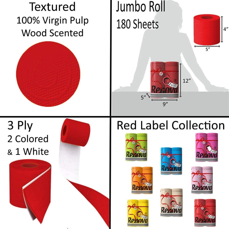 Renova Luxury Scented Colored Toilet Paper 6 Jumbo Rolls 3-Ply-180