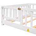 thumbnail image 4 of Twin Size Floor Bed, Montessori Platform Bed with Fence and Door, Playpen Bed with Pine Wood Frame and Wood Slats Support, No Box Spring Needed, White, 4 of 8