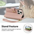 thumbnail image 6 of Floral Embossed Zipper Wallet Case for iPhone 16 Pro, Soft TPU and PU Leather with Shoulder Strap & Wrist Strap & Card Slots & Kickstand & Magnetic Clasp, Shockproof Rugged Case Cover, Rosegold, 6 of 13