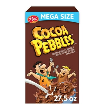 Post Cocoa PEBBLES Breakfast Cereal, Gluten Free, Cocoa Flavored Cri Rice Cereal, Breakfast Snacks, 27.5 Oz