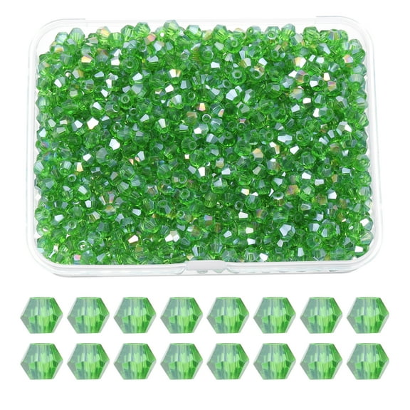 Uxcell 1000pcs 4mm Bicone Glass Crystal Beads, Faceted Beads with Box Grass Green AB