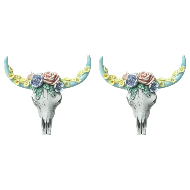 Escultura Cabeza Calavera Vaca Longhorn Resina para Bar Hotel Sala Estar (rosas)