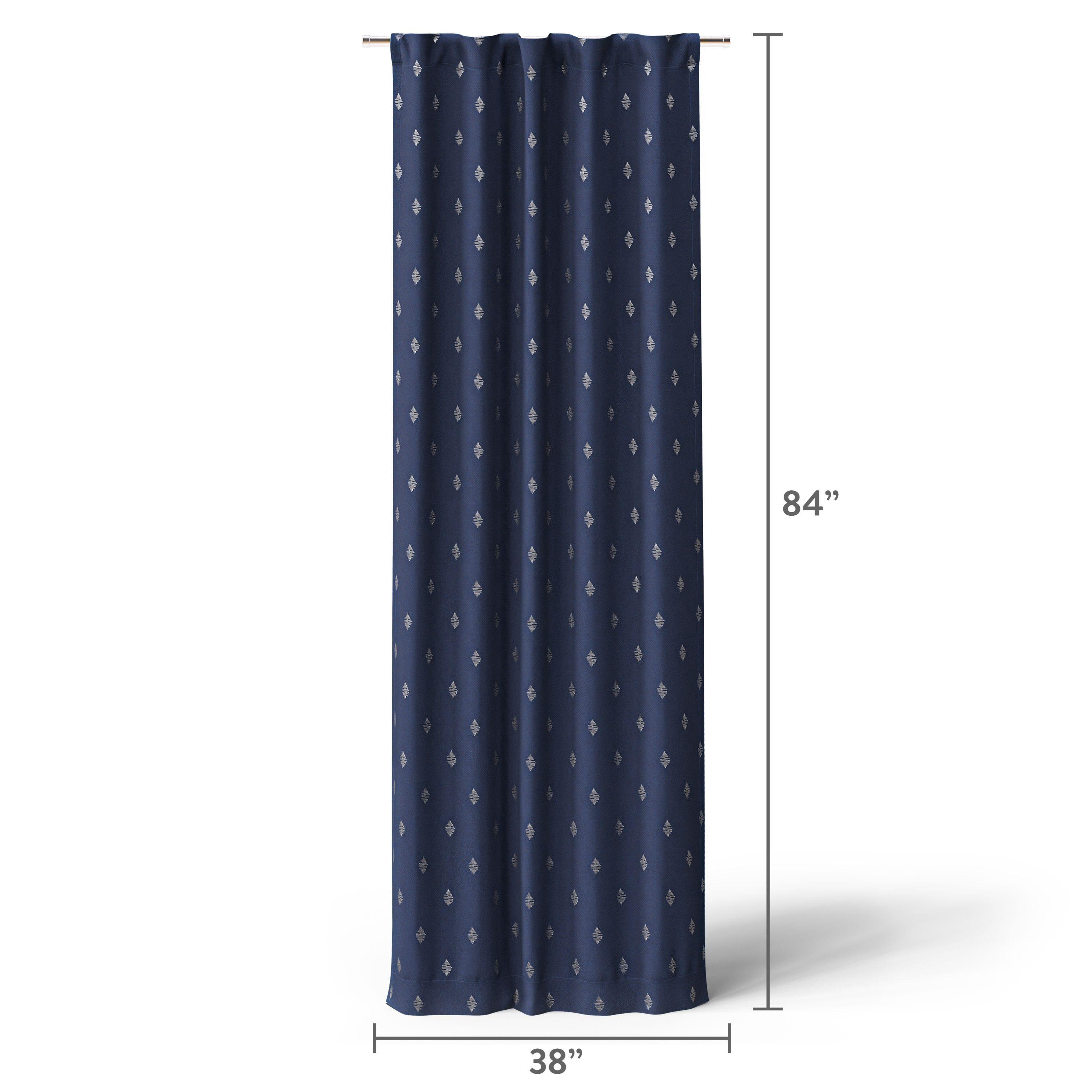 Mainstays Kids Navy Blue Metallic Puff Print Diamond Blackout Rod Pocket with Back Tabs Single Curtain Panel, 38" W x 84" L