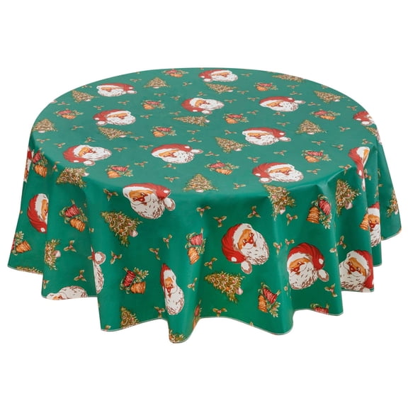 Cosiblend 60'' Christmas Table Cloth Waterproof Vinyl Tablecloths with Flannel Backing for Round Tables Wipeable Spillproof Plastic Tablecloth for Party Indoor and Outdoor