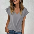 thumbnail image 7 of Women's T-shirts Solid Color V Neck T Shirt Elegant Short Sleeved Top For Spring And Summer Women's Clothing T-shirts, 7 of 7