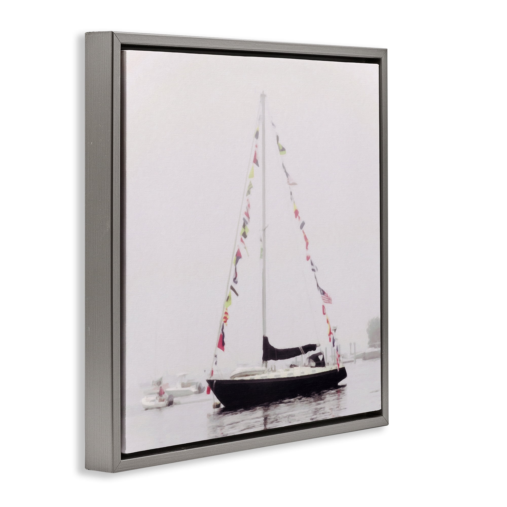 Stupell Industries Sail Flags in Harbor Nautical & Beach Photography Gray Floater Framed Canvas Art Print Wall Art, 18 x 18