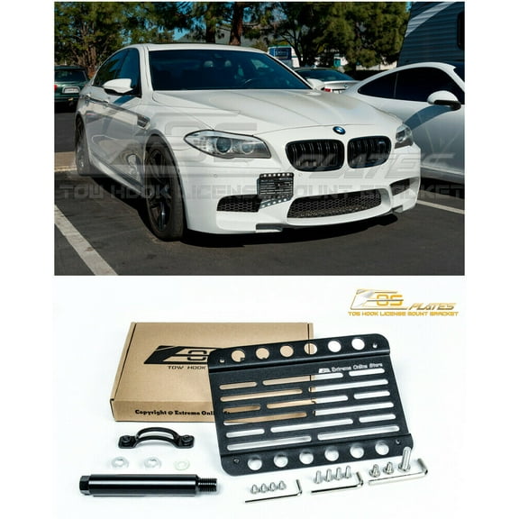 Extreme Online Store Replacement for 2011-2016 BMW F10 M5 | EOS Plate Mid Sized Version 1 Front Bumper Tow Hook License Plate Relocator Mount Bracket 