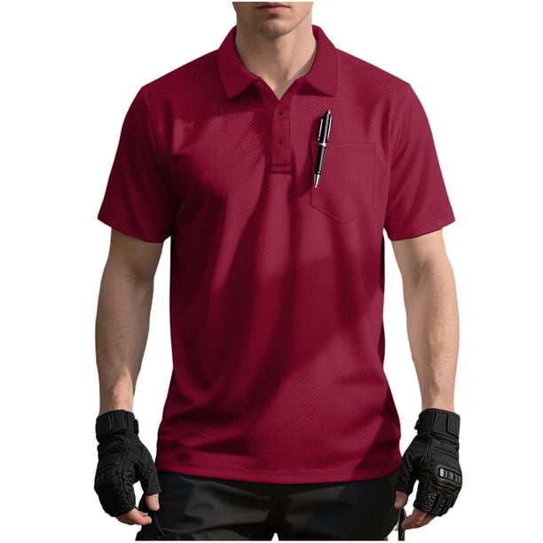 Mens Casual de Manga Corta Botón Abajo Camisas de Malla Elástica de Bolsillo Cuello de Vuelta de Verano, Camisas de Manga Corta para Hombre con Bolsillo
