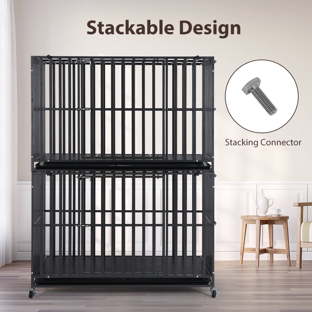 LUCKUP 48IN Heavy Duty Dog Crate 3 Doors Large Metal Dog Cage for Large & Medium Dogs