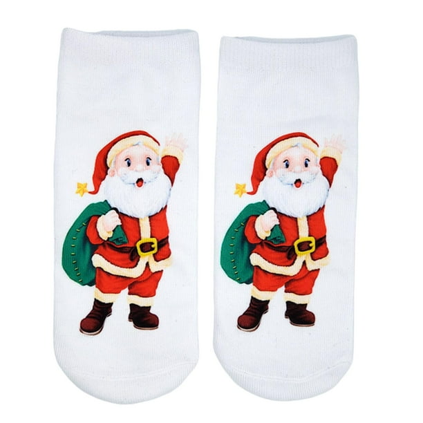 1 calcetines tobilleros, calcetín corto de Navidad, Papá Noel, , alce, Navidad para regalos Santa blanco Hugo calcetines de dibujos animados para mujer