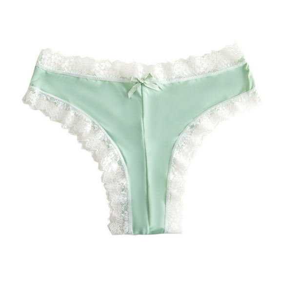 PMVFHDE Lace Trim Cotton Gusset Briefs Mid Waist Breathable Thin Panties For Women Color Block Triangle Green,L