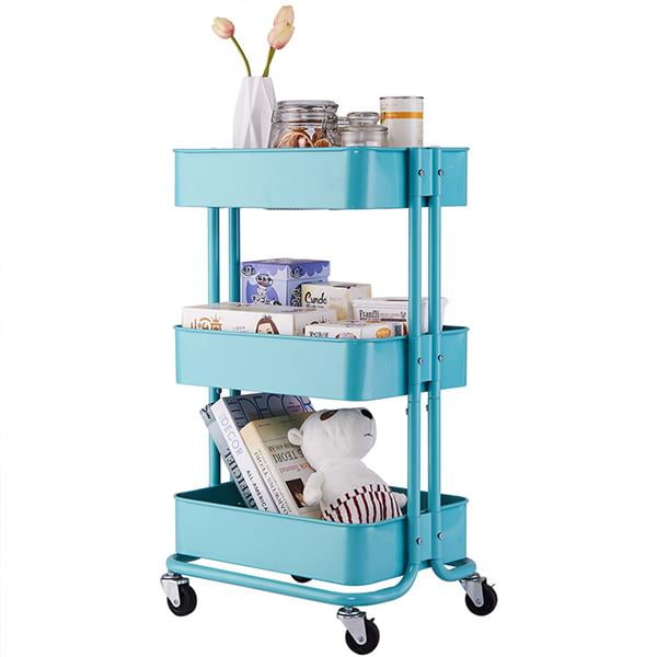 3 Tier Rolling Utility Cart Storage Cart with Wheels Home Kitchen