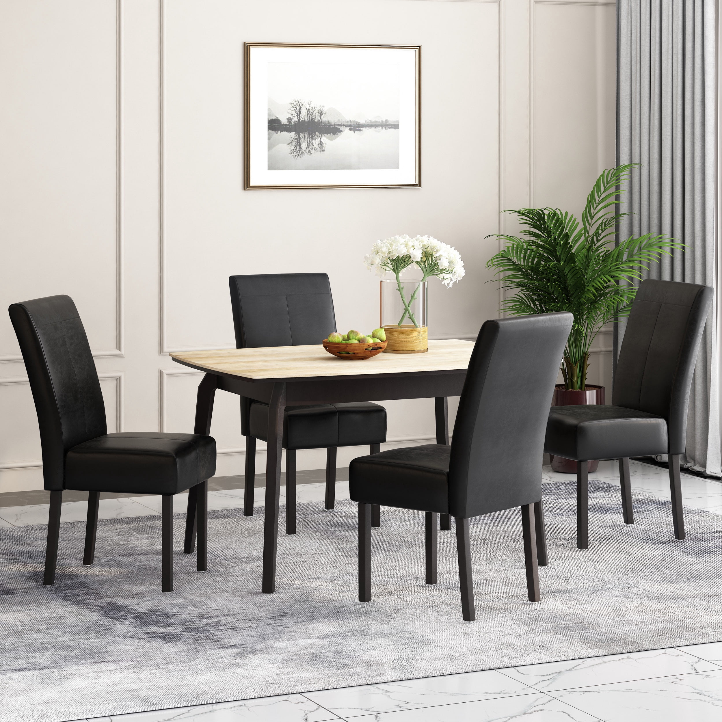 Noble House Braydon Faux Leather Dining Chairs, Set of 4, Midnight Black, Espresso