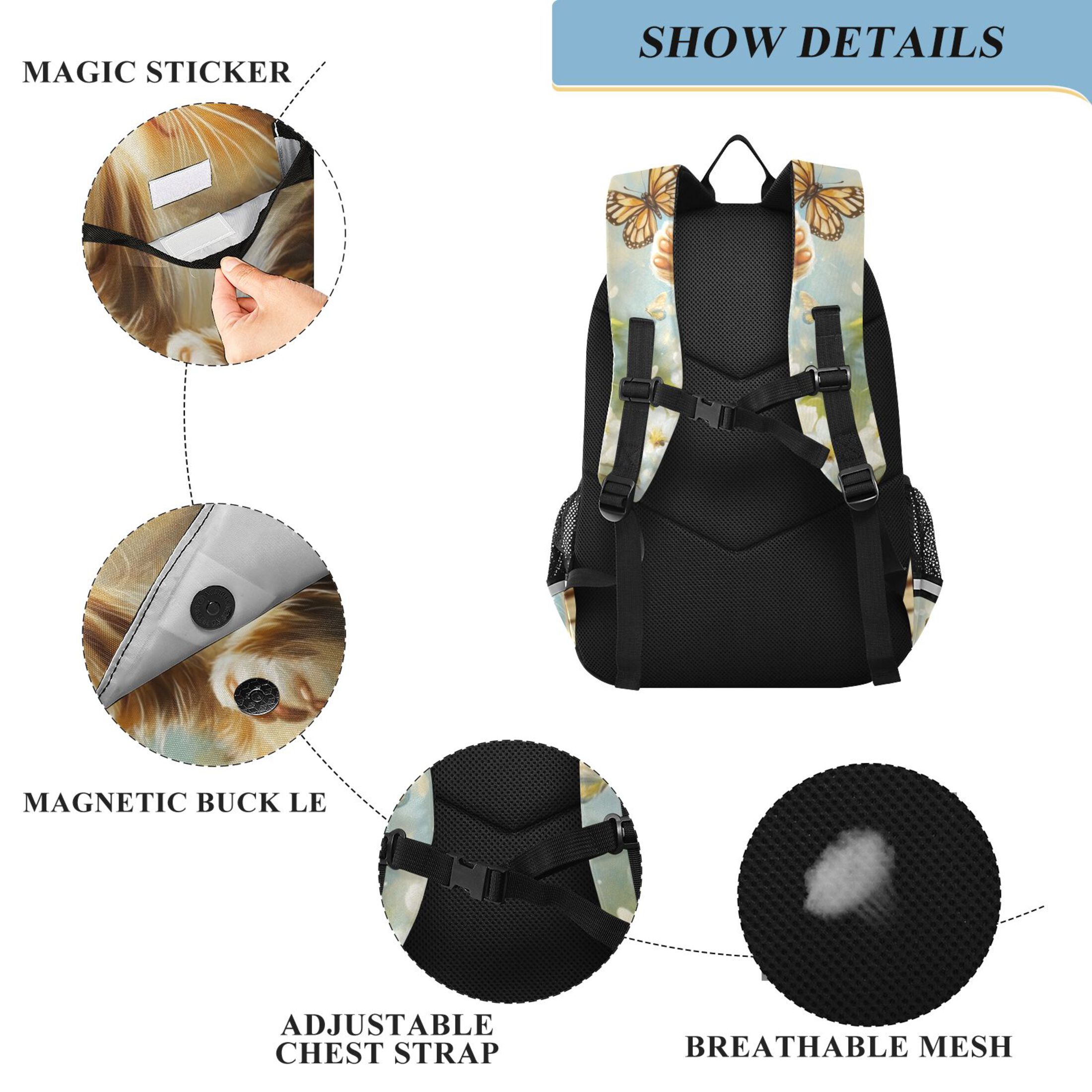Backpack 12.9 *5.1 * 17.7 Inches Outing Backpack, Shopping Backpack, Travel Backpack Cat Butterfly Play