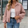 thumbnail image 6 of Chiccall Jackets for Women Fall Winter Fashion Long Sleeve Coats Casual Lapel Full Zip Up Bomber Jacket with Pockets Pink 3XL, 6 of 9