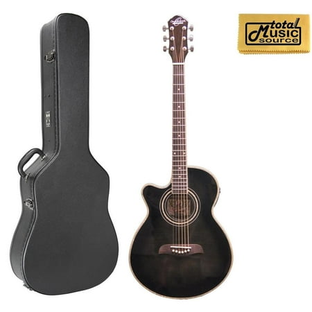 Left Hand Oscar Schmidt A/E Concert/ Folk Guitar, Trans Black, W/Case, OG10CEFTBLH CASE