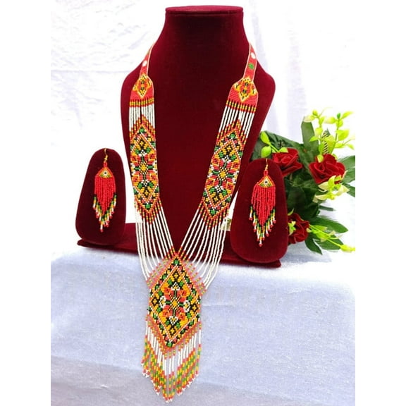 Life Fashion Gerdan, Multicolor Glass Beads, Ukrainian Female Jewelry Necklace, 18 in, Includes 1 Necklace 1 Pair Earring