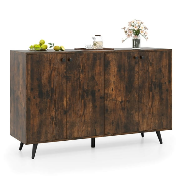 Costway Buffet Sideboard Mid Century Modern 4-Door Storage Cabinet 50" Accent Cabinet Brown