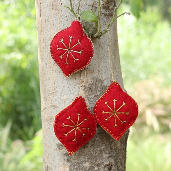 De Kulture Works Wool Felt Oval Hearts, Set of 3 Eco Friendly Needle Felted Christmas Xmas Tree Decoration