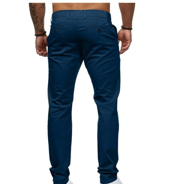 Ayolanni Navy Oversized Twill Pants for Mens Straight Leg Button