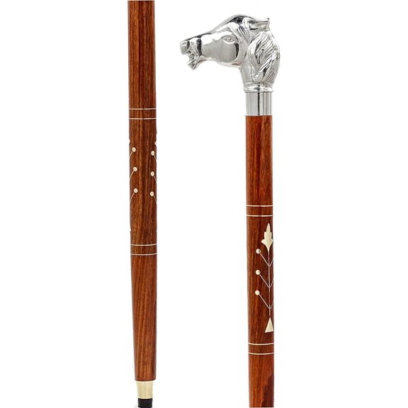 Deluxe Walking Sticks | Rosewood Crafted Cane with Solid Brass Chrome Decorative Bars | Nagina International