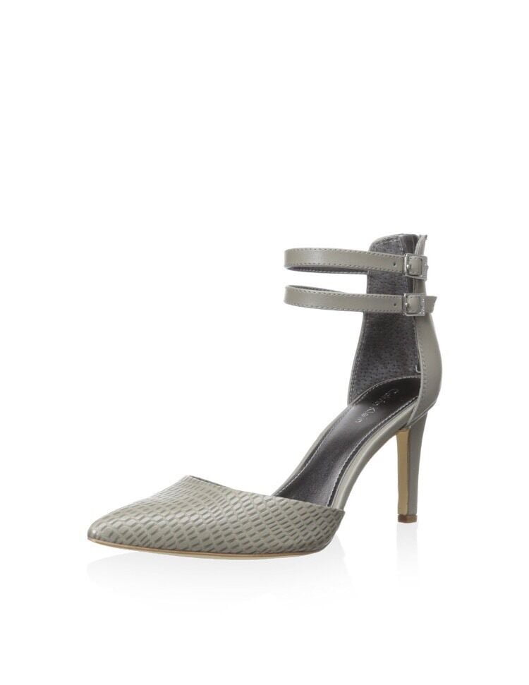Calvin Klein Bayana Lux Lizzard Nappa Grey Storm Pointed Ankle Strap Pumps   M New 
