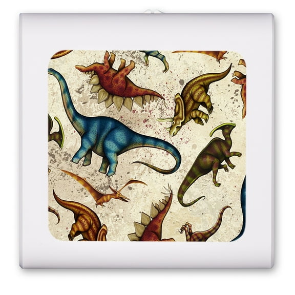 Plug in Dimmable LED Night Light with Dusk to Dawn Auto Sensor, Adjustable Brightness, Warm Light, Auto On/Off Nightlight for Bathroom, Hallway, Nursery, Bedrooms - Dinosaur Toss