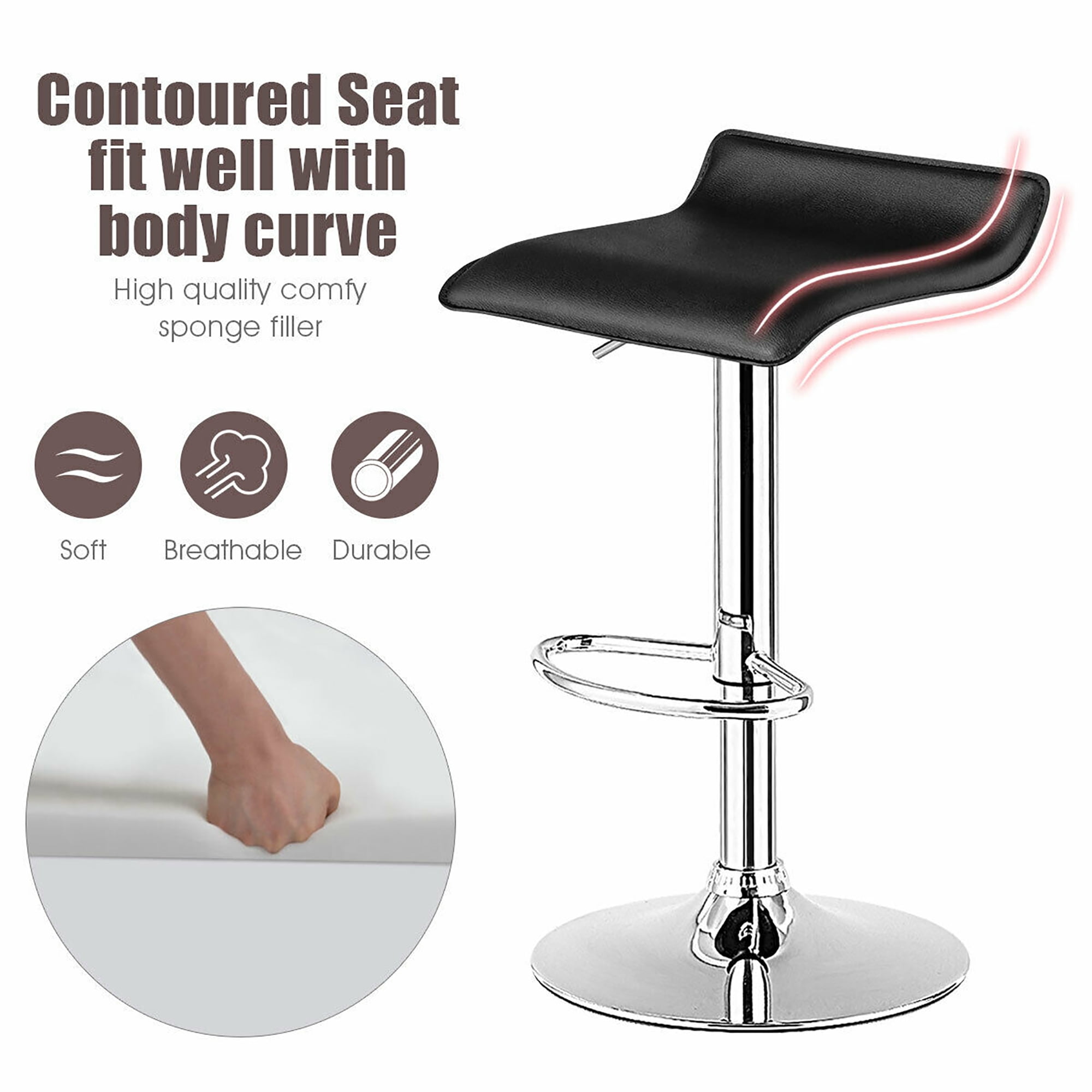 Costway Set of 2 Swivel Bar Stool PU Leather Adjustable Kitchen Counter Bar Chairs Black Low Back